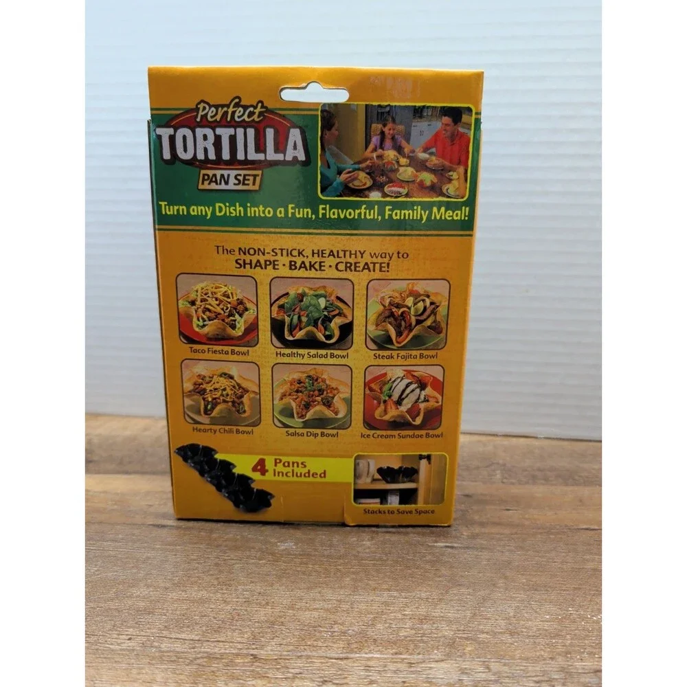 Perfect Tortilla Pan Set 4 Non-Stick Pans Baked Not Fried Taco Salad Bowl Shells